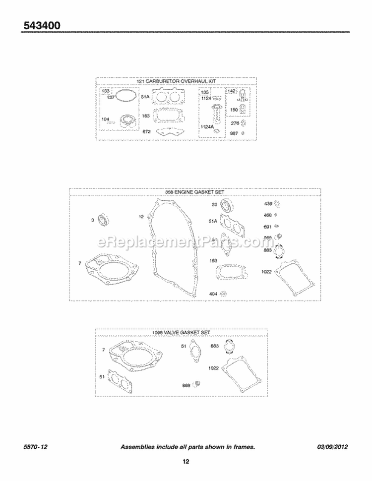 Carburetor Overhaul Kit EngineValve Gasket Set Diagram and Parts List for 543477-0048-E1  Briggs and Stratton Engine